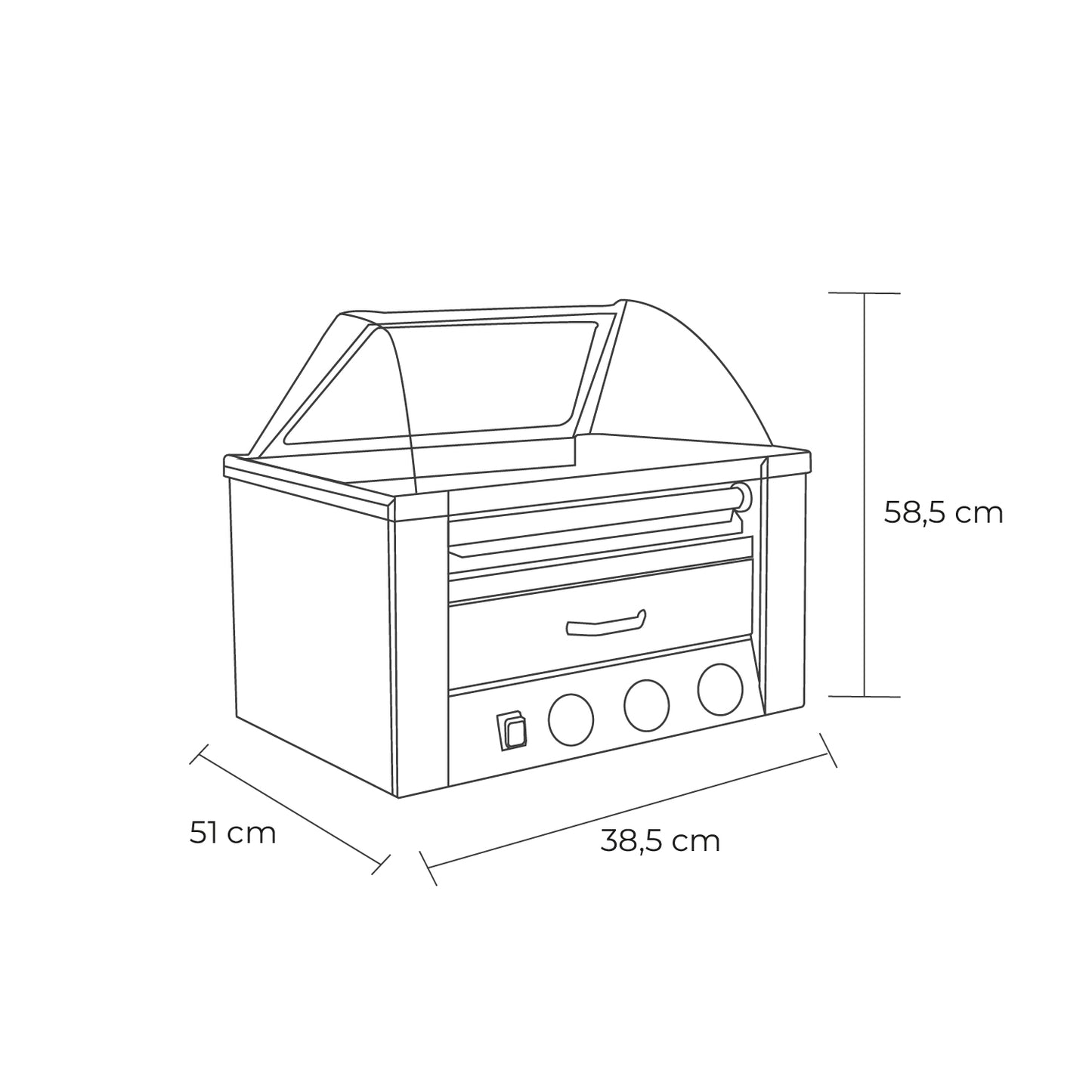 Parrilla Hot Dog 9 Roller + Calentador de pan