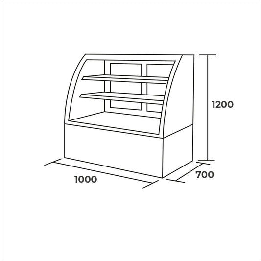 Vitrina Pastelera Curva 350 lts. 1000x750x1200 mm. | HKCS1000 |Maigas