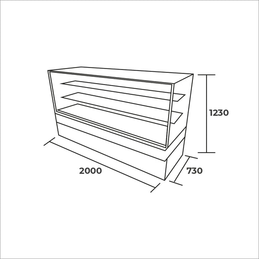 Vitrina pastelera recta 2000x730x1230mm