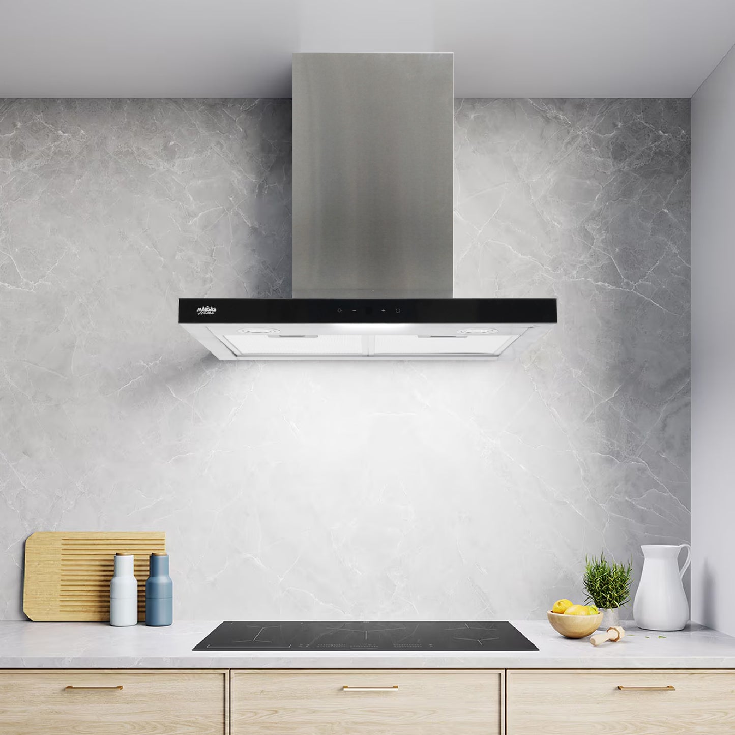 CAMPANA RECTANGULAR TOUCH FRENTE INOX 60CM