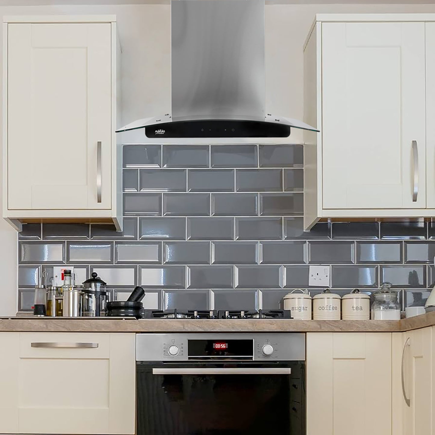 CAMPANA INOX + VIDRIO CURVO TOUCH