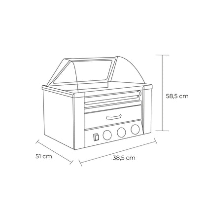 Parrilla Hot Dog 9 Roller + Calentador de pan