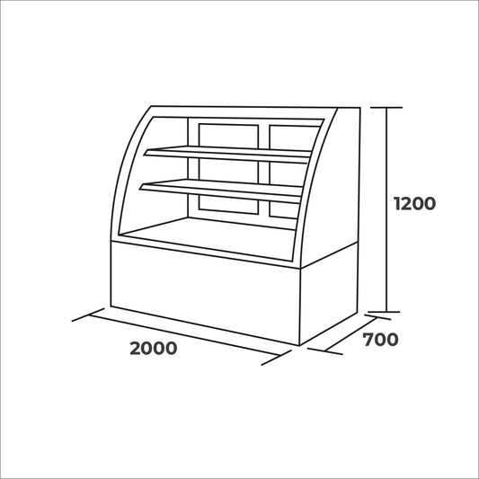 Vitrina pastelera curva 2000x750x1200mm