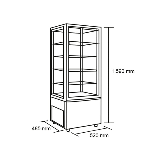 Vitrina Pastelera Vertical Negra 218 lts. 520x485x1590 mm. | VP218N |Maigas