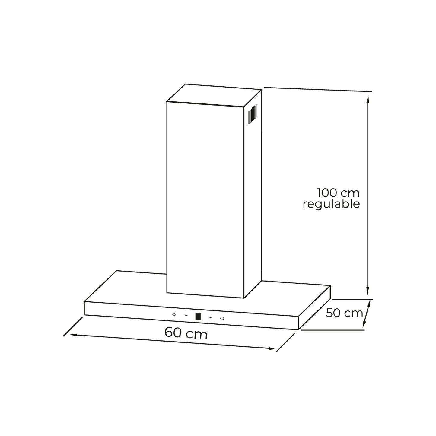 CAMPANA RECTANGULAR TOUCH FRENTE INOX 60CM