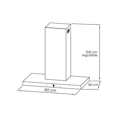 CAMPANA RECTANGULAR TOUCH FRENTE INOX 60CM