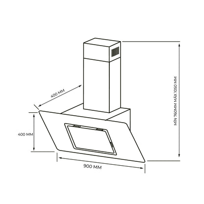 CAMPANA VIDRIO NEGRO CONTROL BOTON 90CM