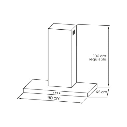 CAMPANA RECTANGULAR FRENTE INOX DIGITAL 90CM